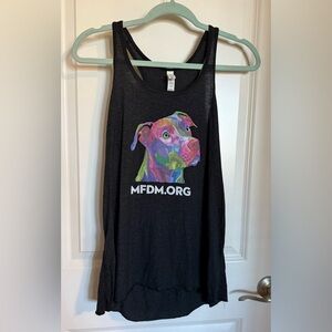 Women’s Racerback Colorful Rescue Dog Print Black Tank Top Large NWOT